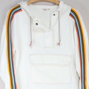 FAHERTY BRAND FRENCH TERRY HOODY PULLOVER ANORAK RAINBOW THREAD STRIPED SLEEVE S